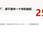 小厂编程人力配置：养人 21 万一年与加装工具 2500 元一年的对照